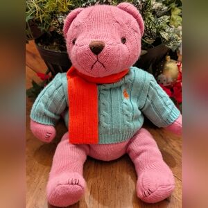 VTG 2004 Ralph Lauren Pink Cable Knit Polo Bear Teal Sweater